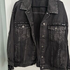 DKNY JEANS Charcoal Gray Denim Jacket stud